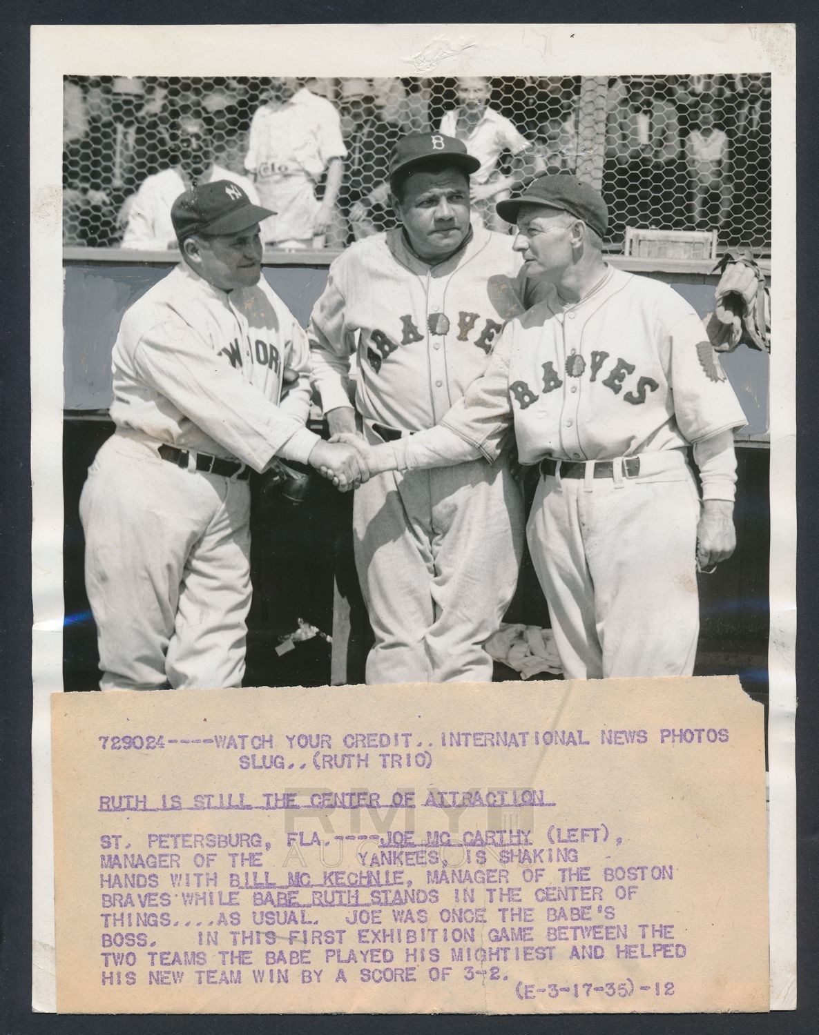 Lot Detail - 1935 Babe Ruth Bill McKechnie Boston Braves The